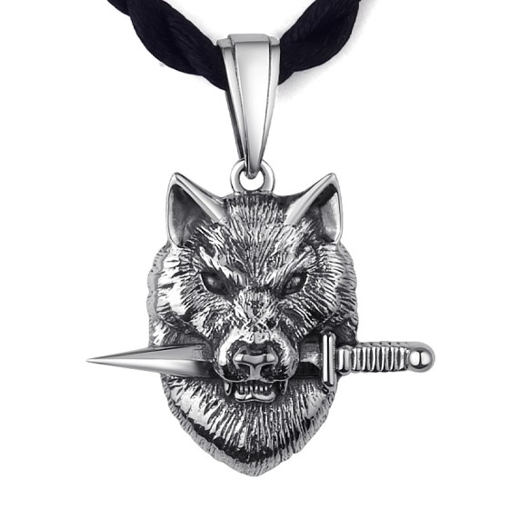 990 Pure Silver Wolf Head Totem Pendant